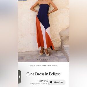 Mister Zimi - Elegant Colorblock strapless Maxi dress- Navy, Rust, and White